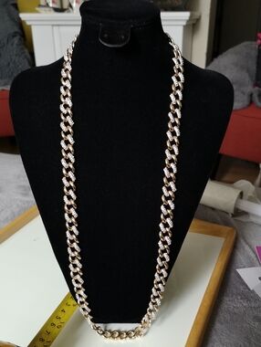 Gorgeous Bling Akademiks Long 14" Gold-tone & Crystals Thick Link Chain Necklace